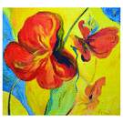 Fleurs rouges vibrantes sur fond jaune